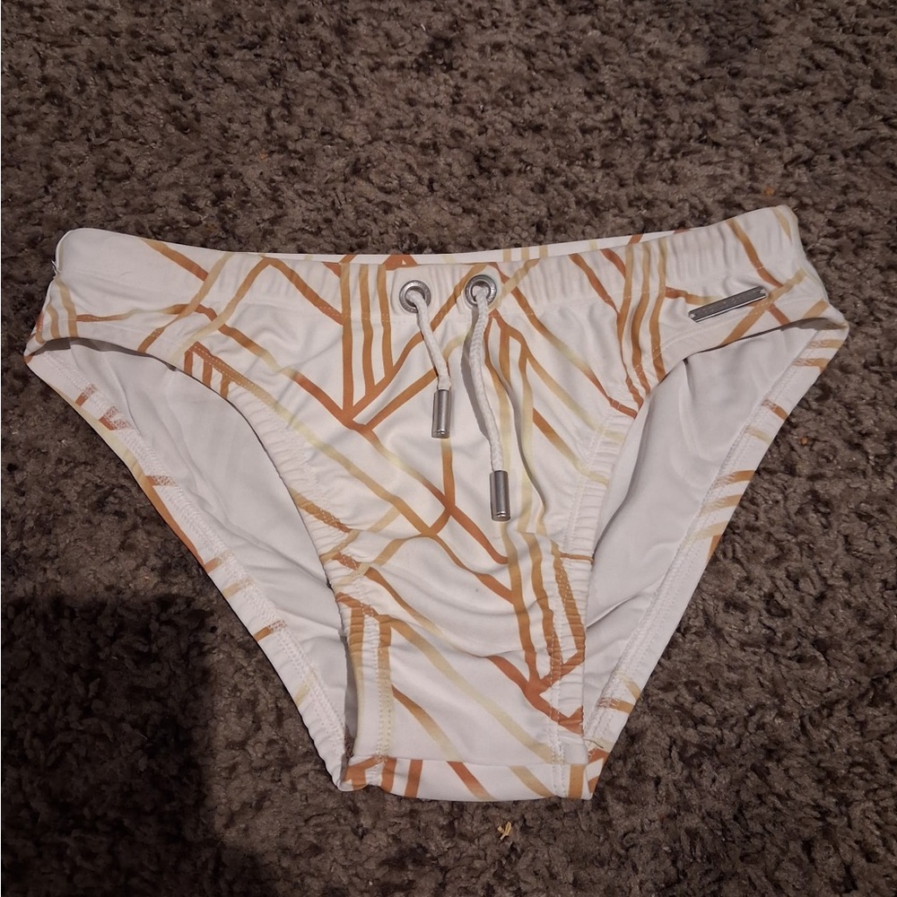 White and Gold Argyle Grant Geometric Print Swim Brief